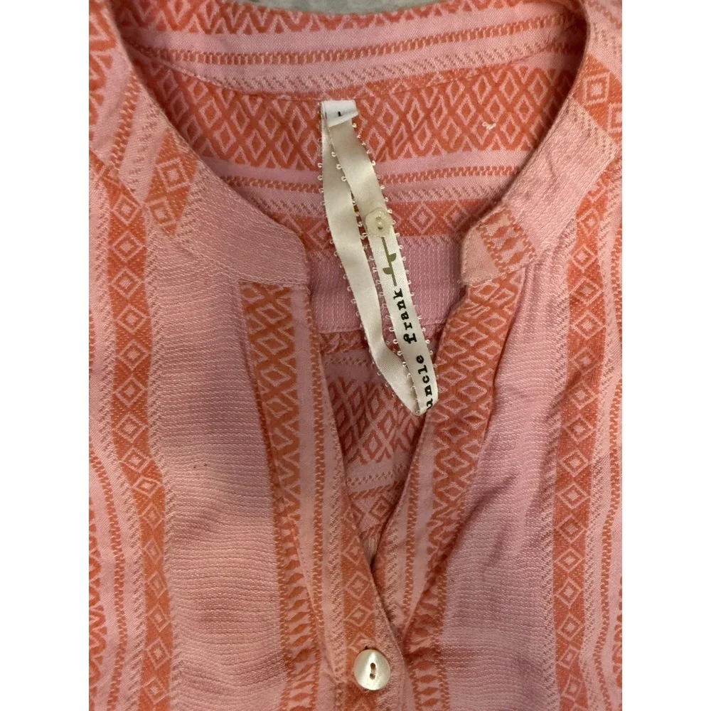 Uncle Frank Dress Womens L Pink Orange Sleeveless Ruffle 100% Cotton Boho Beach